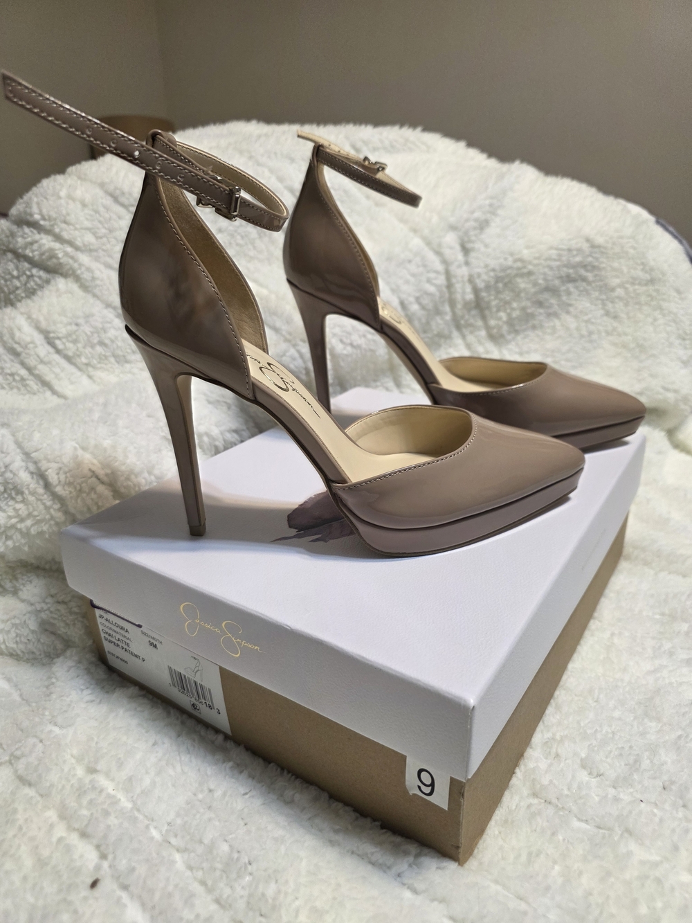 Jessica Simpson Taupe Ankle-Strap Pointed Toe High Heels